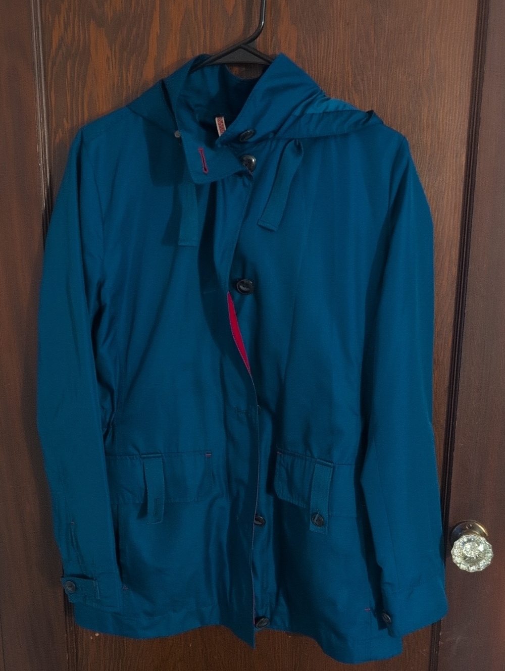 Lands' End Teal Hooded Trench Coat